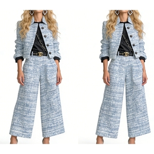 Conjunto de 2 Piezas de Pantalones Anchos para Mujer - Elegante Atuendo Formal de Oficina con Tela Texturizada - Product Image 2