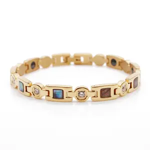High quality fashion women gold color shell inlay negative ion far infrared magnetic bracelet