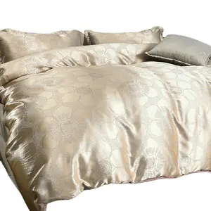 Factory Hot Sale Luxury Jacquard Silk Quiltcover Flat sheet Pillowcase Bedding Sets Sheet Sets