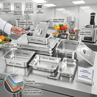 Ensemble de bacs GN en acier inoxydable de tailles standard 1/1, 1/2, 1/3, 1/4, avec couvercle, anti-blocage, pour buffet, restaurant et hôtel