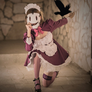 Masked Maid Cosplay Costume Purple White Ruffle Dress With Mask Garter Stockings Anime Role Play Halloween Outfit - Product Image 1