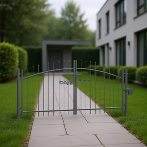 Portail de jardin en acier 59 x 118 po avec serrure, design contemporain, style battant, revêtement gris poudré - Product Image 2