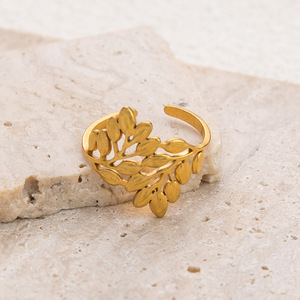 Leaf Pattern Stainless Steel <b>Open</b> <b>Ring</b> 18K Gold Plated Unisex Fashion Jewelry Gift For Summer - Product Image 2