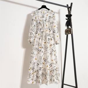 Robe longue d'été élégante en mousseline florale à manches longues pour femmes musulmanes, taille haute, ourlet à volants, coupe ample, grandes tailles, vente en gros - Product Image 2