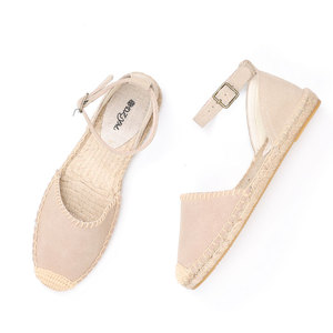 Elegantes <span class=keywords><strong>Sandalias</strong></span> <span class=keywords><strong>Planas</strong></span> de Esparto con Correa al Tobillo y Hebilla para <span class=keywords><strong>Mujer</strong></span>, de Ante, con Suela de Yute y Punta Cerrada, Zapatos Casuales de Moda para Verano - Product Image 1