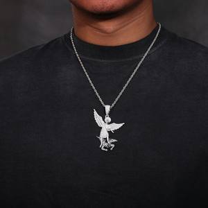 Vượt qua Kim Cương Tester moissanite thiên thần và Quỷ Mặt dây chuyền 925 sterling Silver Lab Grown mossanite kim cương Iced out Mens thời trang - Product Image 5