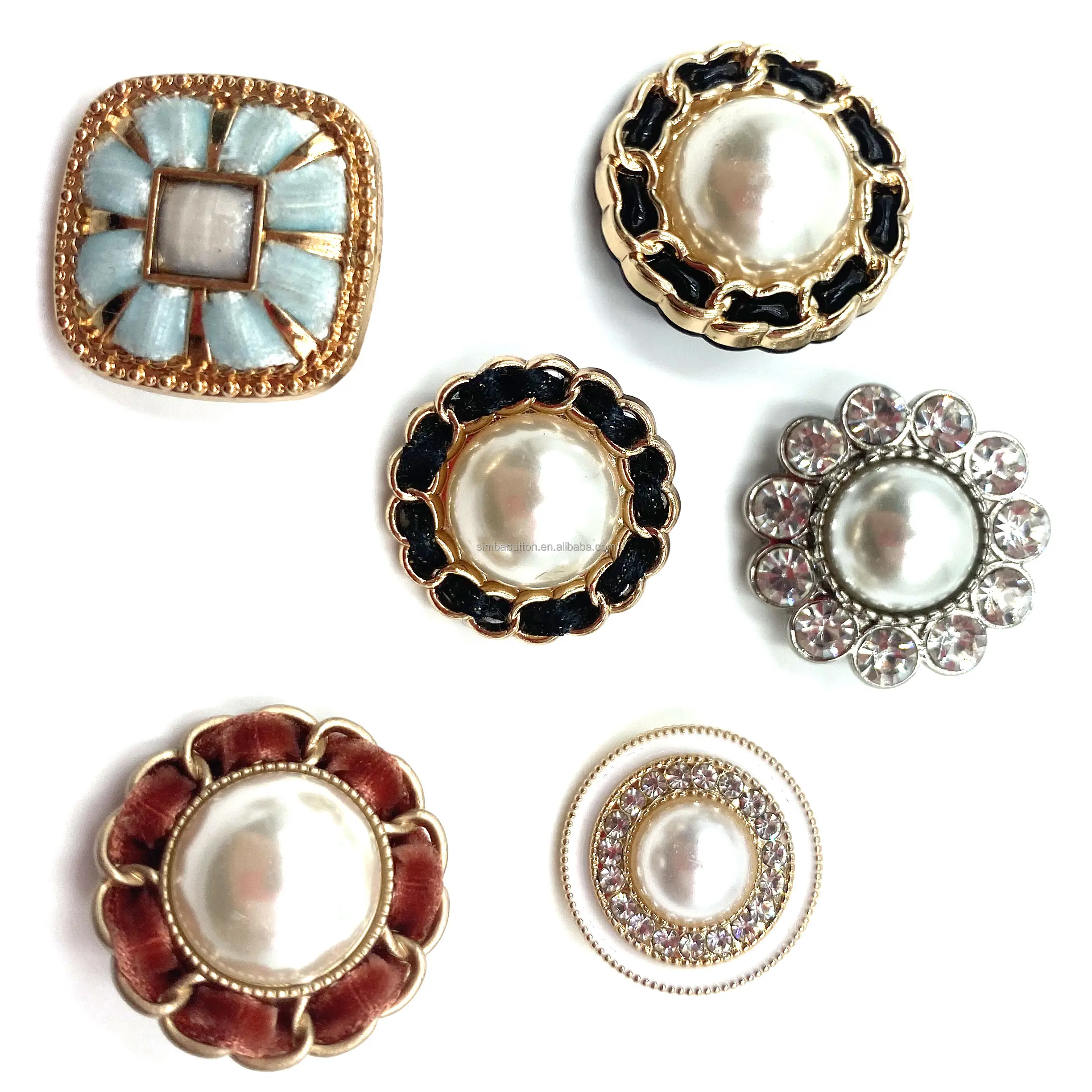 2022 New new fashion women's metal style Rhinestone electroplating hand seam pearl combined shank button