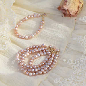 WENCHI Everyday <b>14K</b> <b>Gold</b> Ladies' Special Shaped <b>Bracelet</b> with Natural Pink Purple Baroque Pearl 17Cm Long 30g - Product Image 6