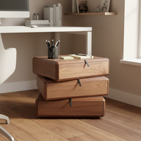 Table de chevet moderne rotative à trois niveaux en noyer, faite à la main, avec 3 tiroirs, qualité E1, pour chambre à coucher, salon et hôtel