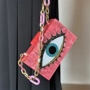 Ethnic Evil Eye Bag Purse Acrylic Box Clutches Travel Lady Party Women Bride Evening Handbags Purse Wallet Brand Acrylic Bags