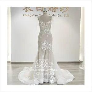 최신 웨딩 드레스 2024 인어 가운 소파 얇은 명주 그물 레이스 중국 공장 도매