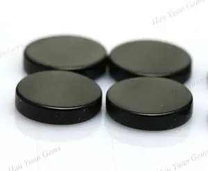 Round shape Cabochon cut blank sliced black onyx agate stone