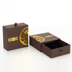 Slide Out <b>Drawer</b> Gift Box Hot Stamping Logo Rigid Cardboard Jewelry Packaging Box with Leather <b>Pull</b> Tab - Product Image 5