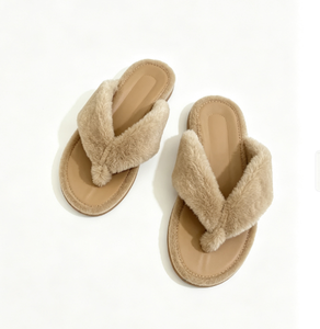Teen Women Cherry Pink Warm Lining Faux Fur <b>Slippers</b> Pleated Upper Thick Rubber Sole Travel Use Wide Color Range Modern <b>Ladies</b> I - Product Image 4