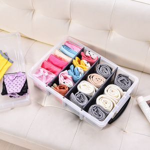 Transparent Lingerie Storage Box With Dividers For <b>Bras</b> Socks Underwear Organizer Rectangle Covered Compartments Standing Type - Product Image 3