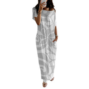 Günstige elegante Freizeit kleider Sexy Herbst Frauen Kleidung Samoa White Tribal Tattoo Gedruckte polynesische Ballkleider - Product Image 6