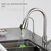 Robinet de cuisine Maite moderne en acier inoxydable gris canon de fusil, à monter sur plan, avec 1 poignée et douchette extractible pivotante à 360 degrés