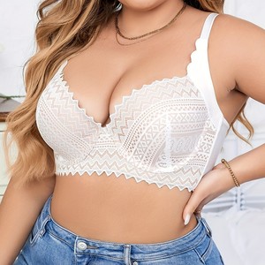 Sujetador de <span class=keywords><strong>talla</strong></span> grande sin costuras de encaje francés de verano para mujer, correa ajustable, diseño acolchado fino sólido, estilo Sexy para Bustos más grandes - Product Image 4