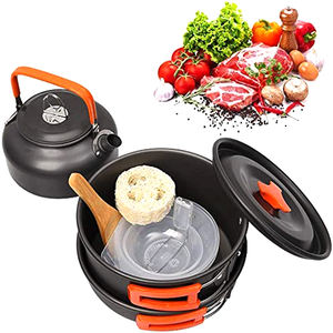 Pots légers poêle à frire théière Kit sac en maille conception Portable voyage Camping pique-nique ensemble d'ustensiles de cuisine antiadhésifs - Product Image 3