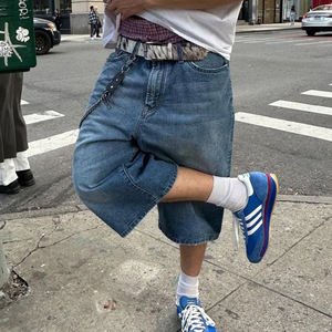 Shorts <span class=keywords><strong>en</strong></span> <span class=keywords><strong>jean</strong></span> vintage baggy à personnaliser pour homme, avec design, coupe ample, <span class=keywords><strong>jean</strong></span> délavé, shorts streetwear - Product Image 4