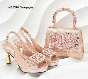 Sandalias Italianas de Mujer con Punta en Verde Limón, Tacón <span class=keywords><strong>Bajo</strong></span>, Malla, Verano/Otoño, Corcho, Pedrería, Bolso a Juego para Fiesta, Nigeria - Product Image 3