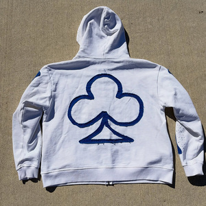 Felpa con cappuccio DCY <span class=keywords><strong>Skeleton</strong></span> Zip-up da uomo, personalizzata, pesante, stile Y2K, con stampa ossa effetto distressed, bianca e blu, streetwear, taglio corto - Product Image 2