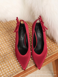 Escarpins Élégants en Satin Personnalisables d'Usine pour Femme à Bout Pointu avec Nœud Décoratif et Talons Hauts Chaussures de <span class=keywords><strong>Mariée</strong></span> pour Soirée de Mariage - Product Image 5