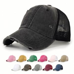 Gorra de béisbol de malla de 6 paneles desgastada y sin estructura con logo personalizado OEM de fábrica al por mayor - Product Image 1