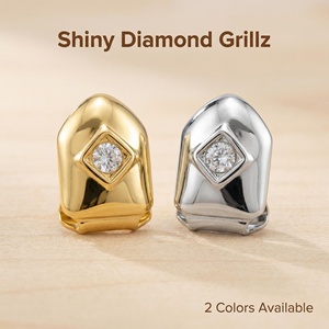 Grillz de luxe AIJIER pour un seul dentier, motif vampire, zircone cubique, plaqué <span class=keywords><strong>or</strong></span> 14K, style <span class=keywords><strong>rappeur</strong></span>, entièrement serti de pierres - Product Image 2