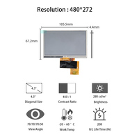 Tianma 4,3'' 480x272 LCD-Display TM043NBH02 Instrumententafel 4,3 Zoll LCD-Modul Mit 4-Draht Resistivem Touchscreen
