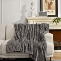 Plaid de luxe en jacquard, gris anthracite, motif feuilles, taille voyage/plaid, super doux et confortable pour canapé/lit