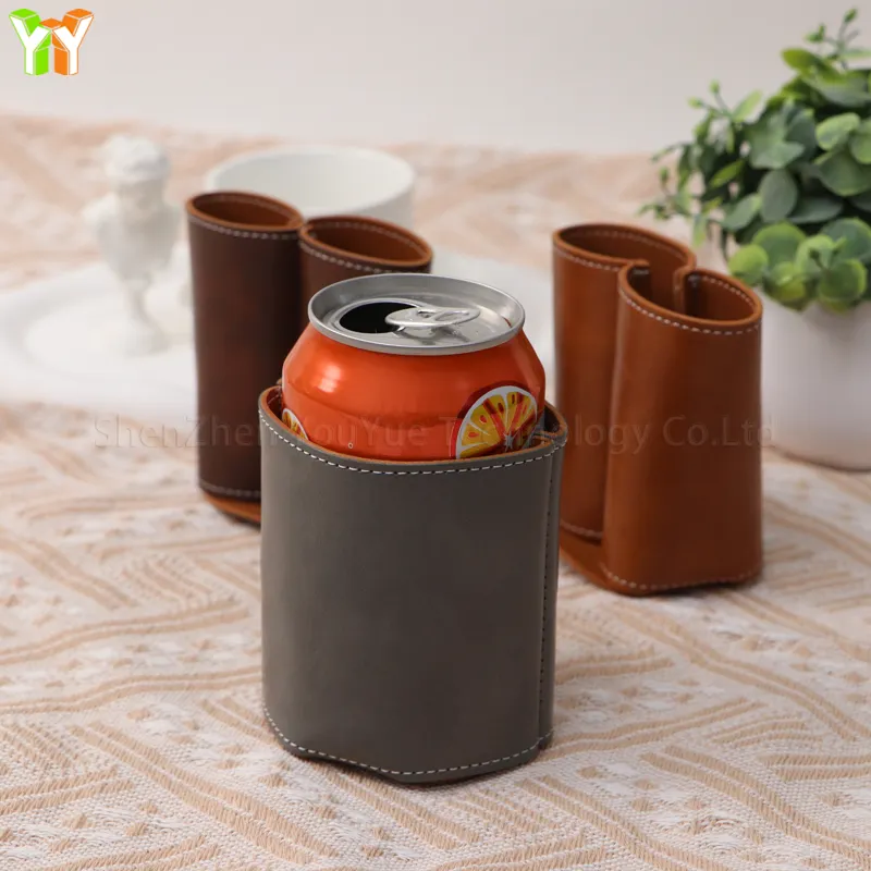 YY RTS 12oz Can Cooler Sleeve PU Leather Beverage Beer Bottles Insulator Cover Holder Cooler Bags