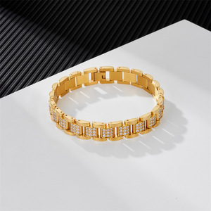 Bracelet à maillons vintage en acier inoxydable incrusté de zircon, style hip-hop, pour homme, vente en gros - Product Image 3