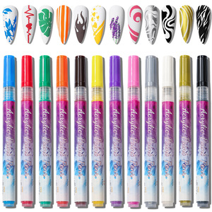 12Pcs Luxury Nail Art Graffiti Pens Black Gold Color UV <strong>Gel</strong> Nail Polish Line Dot Painting Drawing Pen Liner Fiber DIY Flower - Product Image 1