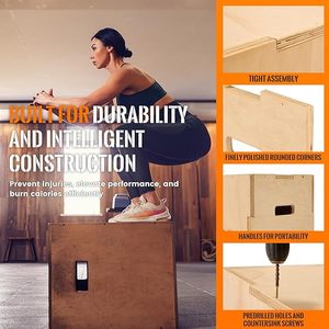 Wellshow 3 en 1 Wood Plyo Box Caja de <span class=keywords><strong>salto</strong></span> pliométrica antideslizante para gimnasio en casa 400lbs Bearing Fitness Launch Box para saltar en cuclillas - Product Image 3