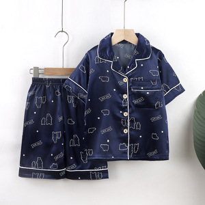 Conjunto de Ropa de Dormir Ligera de Seda de Hielo con Dibujos Animados Transpirable para Niños, Primavera Verano, Conjunto de Pijamas para Niños y Niñas - Product Image 2