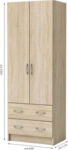 <span class=keywords><strong>Armadio</strong></span> a Due Ante in MDF Melaminico P2 con Cassetti, Ripiani Regolabili e Cerniere a Chiusura Morbida, Arredamento Moderno per Camera da Letto - Product Image 6
