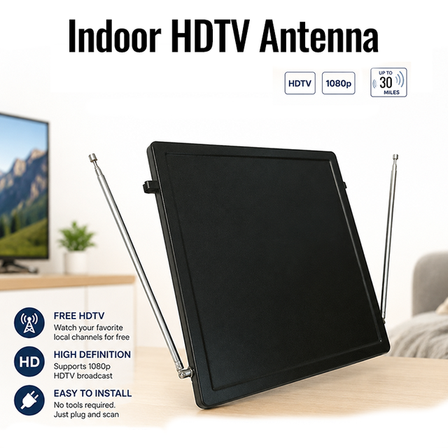 Indoor 1080P HDTV Antenna Desktop Mount Panel Digital TV Antenna for Rural Local Free Channels ATSC DVB-T2 TV Antenna