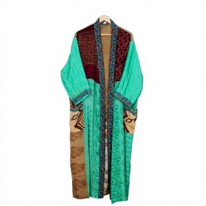 Robe Kimono en Satin de Soie Vintage Simple Grande Taille pour Femmes Robe Longue Ethnique Indienne Recyclée 2 Poches Avant Douce Bohème Plage - Product Image 1