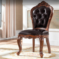 Chaise de salle à manger classique en bois antique et cuir véritable Royal AB225