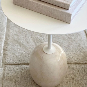 SH STONE personalizado acero al carbono Top Crema <span class=keywords><strong>Marfil</strong></span> base de mármol mesa auxiliar Estilo nórdico moderno para sofá balcón sala de estar - Product Image 3