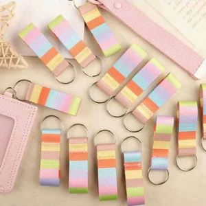 South Korean Macaron Color <b>Polyester</b> Carabiner Keychain with <b>Lanyard</b> Safe Durable Holder for Students - Product Image 1