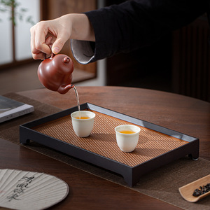 Bandeja de Té Cuadrada de Bambú Tejido, Estilo Japonés, Soporte para Tetera, Bandeja Decorativa para el Hogar - Product Image 3
