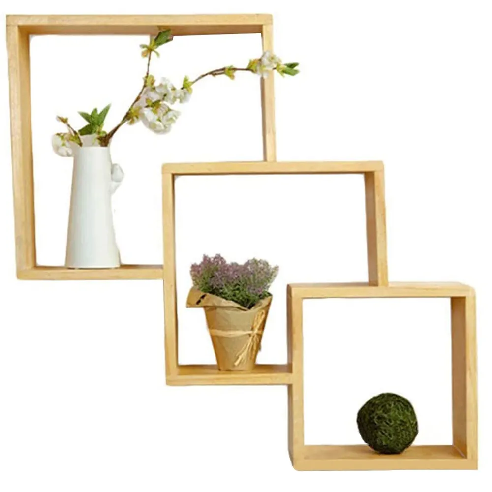 Custom Design Muur Hout Display Hanger Foto Boek Plaat Bloempotten Hoek Stand Houten Drijvende Opslag Organizer Rek Plank