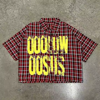 Chemise Courte Boxy à Imprimé Graphique Personnalisé, T-shirt Vintage Boutonné, Chemise à Carreaux Rétro Tartan 100% Coton pour Hommes