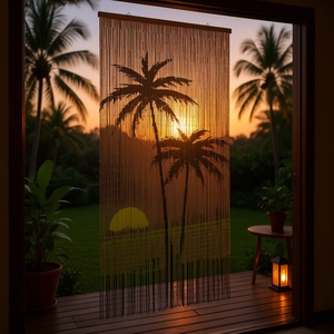 Tenda per porta antinsetti in bambù 39,4x86,6 pollici con stampa palma, zanzariera per esterni contro gli insetti - Product Image 2