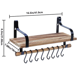 Nổi khung gờ Đất Nước Nhà Bếp bằng gỗ gia vị giá <span class=keywords><strong>8</strong></span> móc có thể tháo rời được sử dụng để tổ chức dụng cụ nấu ăn Kệ tường - Product Image 6