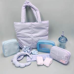 10 pouces étanche PU sac cosmétique bleu 18 pouces coton matelassé sac de maquillage lettre imprimé plage sacs de voyage ensembles pour les femmes - Product Image 5