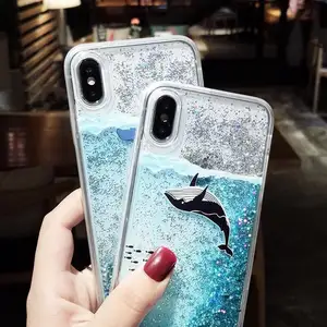 Casing Ponsel Cairan Bling Pasir Hisap Berkilau Dinamis untuk iPhone 13 Penutup Flash Paus Lucu untuk iPhone 12/11/7/8/X/XR/XS/MAX