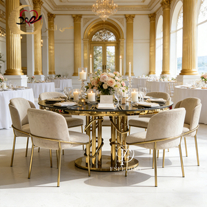 Mesas Redondas Modernas, Románticas y Elegantes de Acero Inoxidable Dorado con Cristal de Espejo de Buena Calidad para Uso en Hoteles - Product Image 1